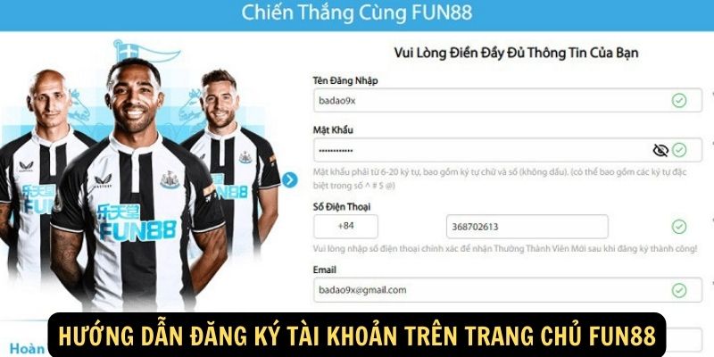 Hướng dẫn đăng ký tài khoản trên trang chủ FUN88